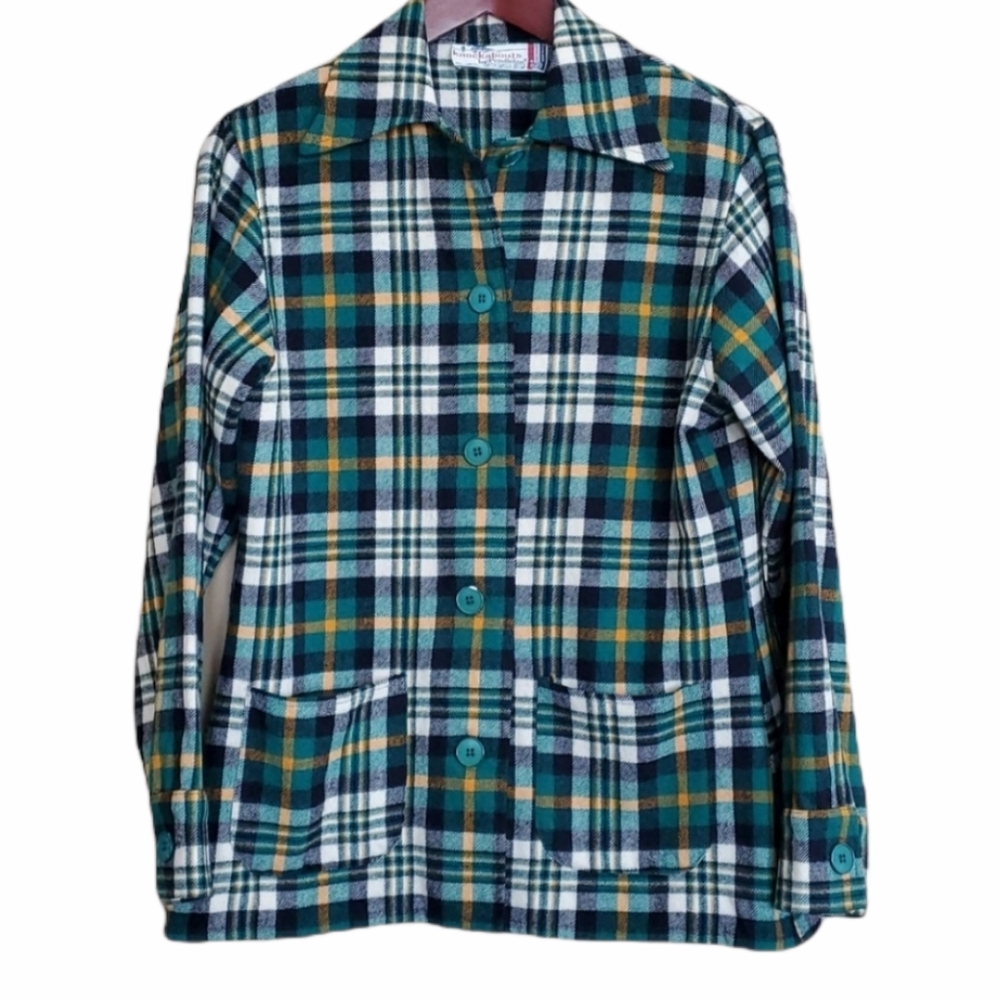 Vintage 70s Pendleton Knockabouts Wool Plaid Shirt Jacket Green Multi Medium